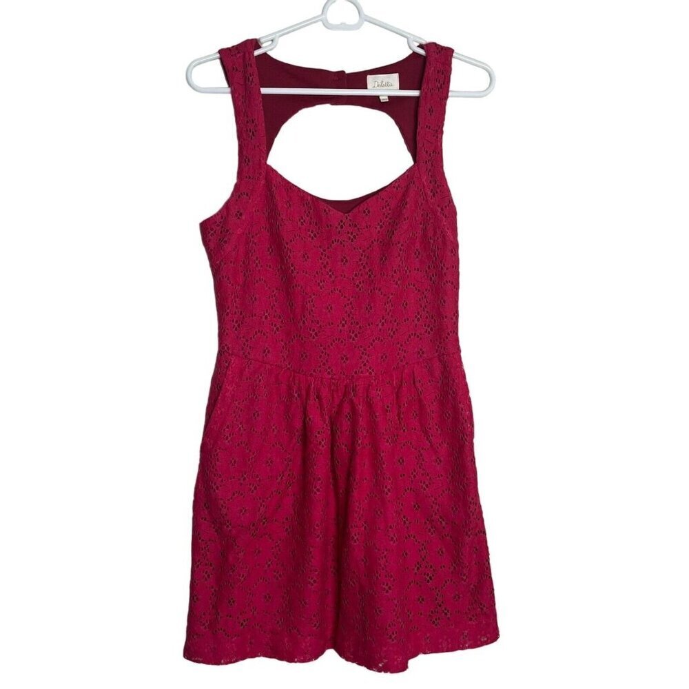 Anthropologie Deletta Silverfield Sweetheart Lace Mini Dress Pink Pockets‎ Small